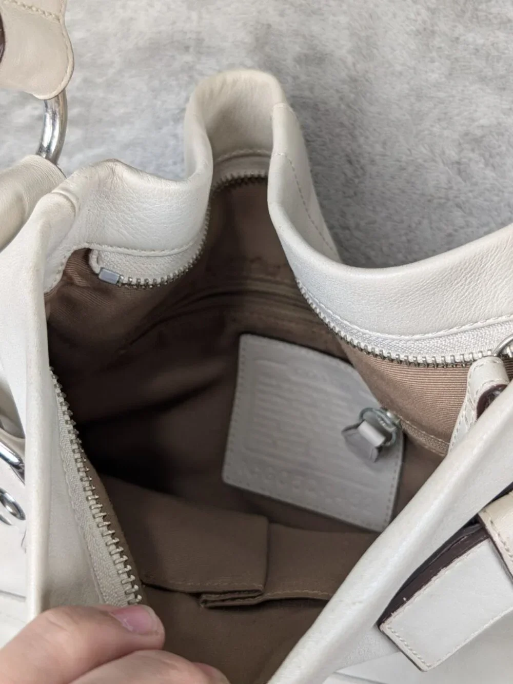 Coach Soho Slim (#1452) In White Leather, Silver Buckles Long Straps.